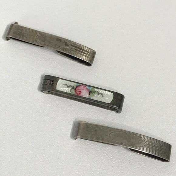 Vintage Guilloche Sterling Silver Enamel Hand Painted Rose Barrette Lot Set of 3 main image 15